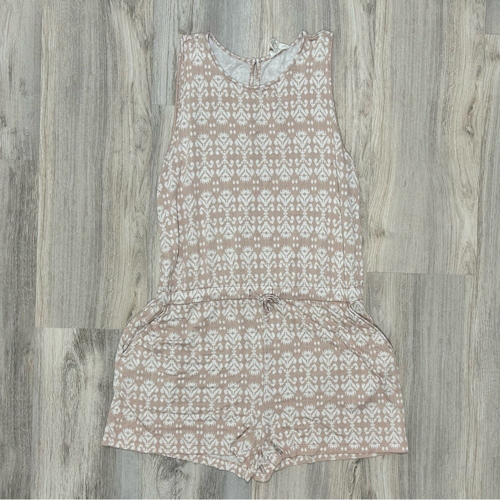 Loft Outlet Lounge Pink White Geo Print Blouson Casual Sleeveless Romper Size L